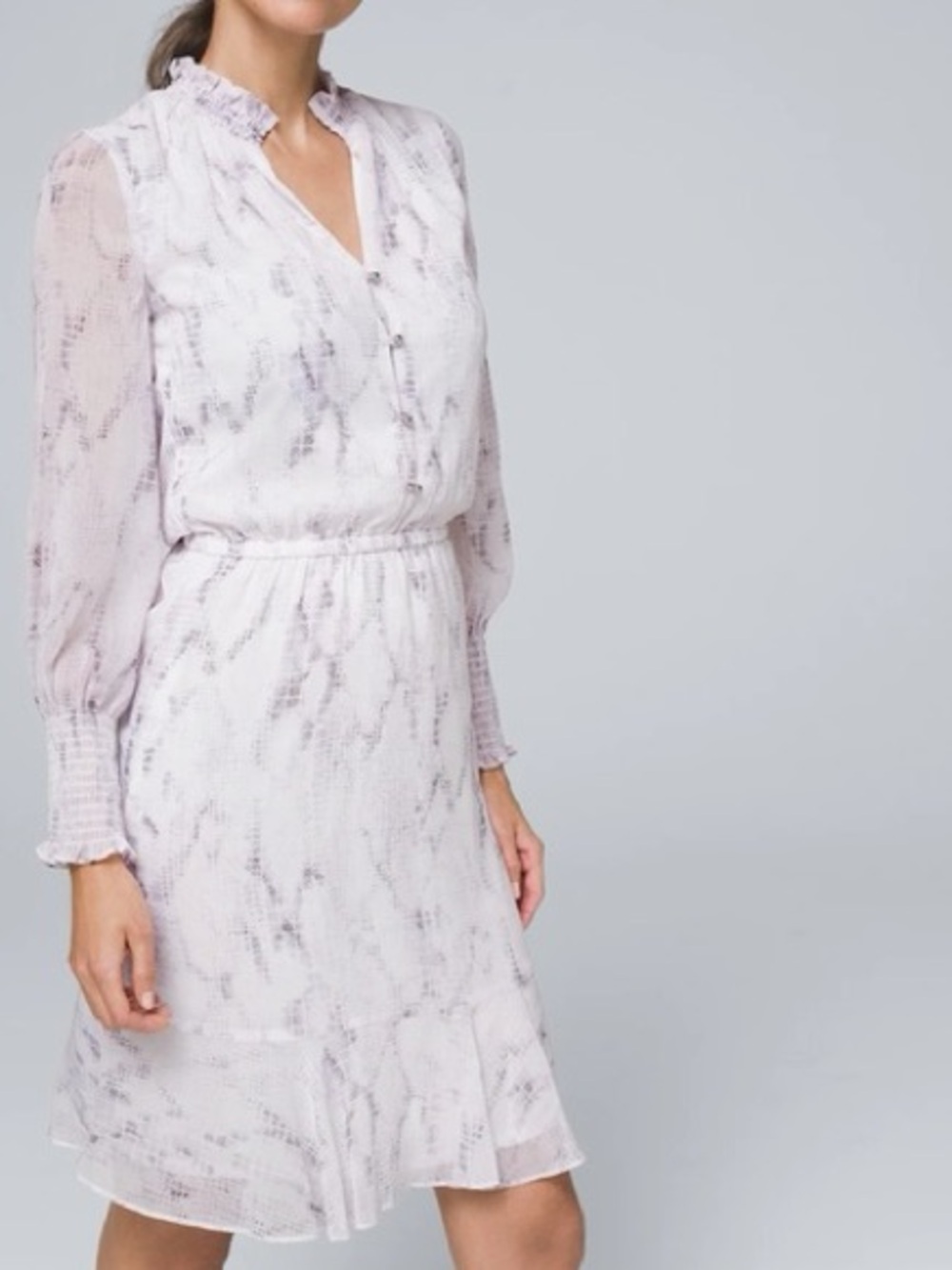 White House Black Market Sz 10 Purple Long Sleeve Soft Snake Print Blouson Dress